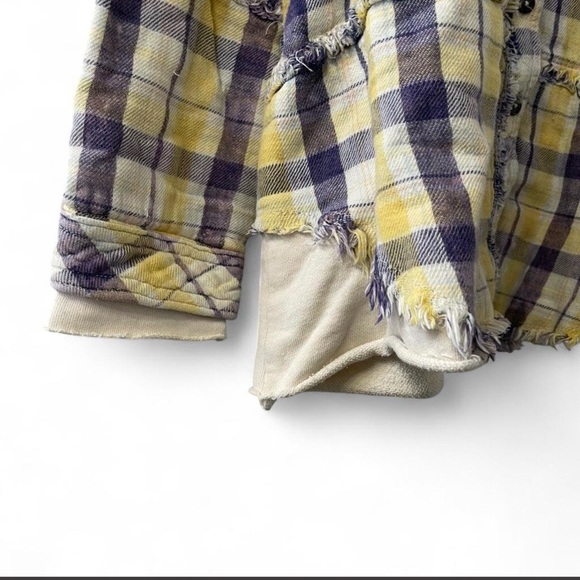 Free People Yellow & Navy Plaid Hooded Flannel - Picture 4 of 5